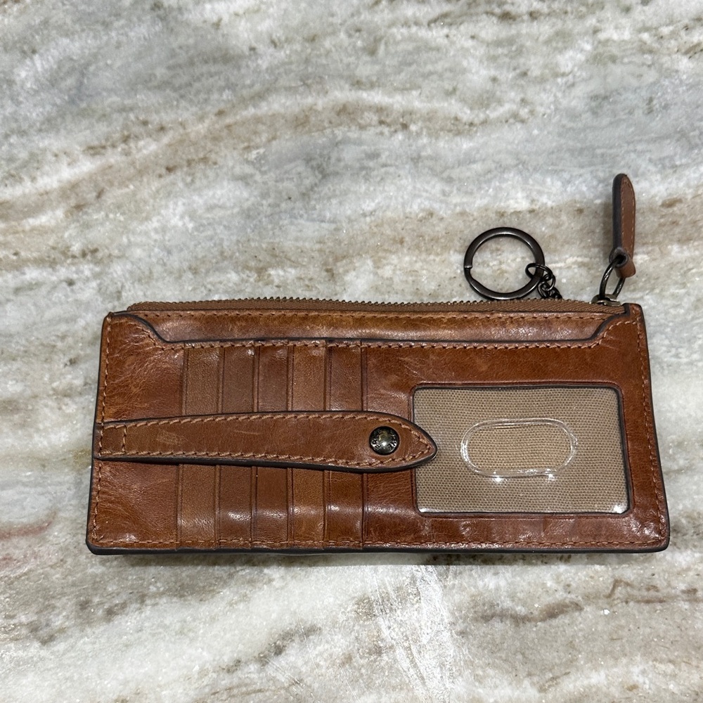 Frye Tan Leather Card Holder with Key Ring - Picture 2 of 3